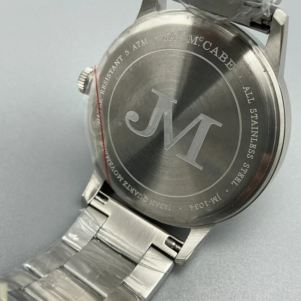 JAS McCabe JM-1034 Mens Watch 42mm Cream Dial Stainless Date New Battery 8.25